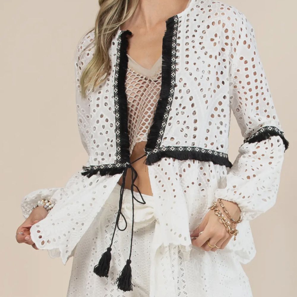 Cotton Blend Eyelet Cover Top - Picture 4 of 5